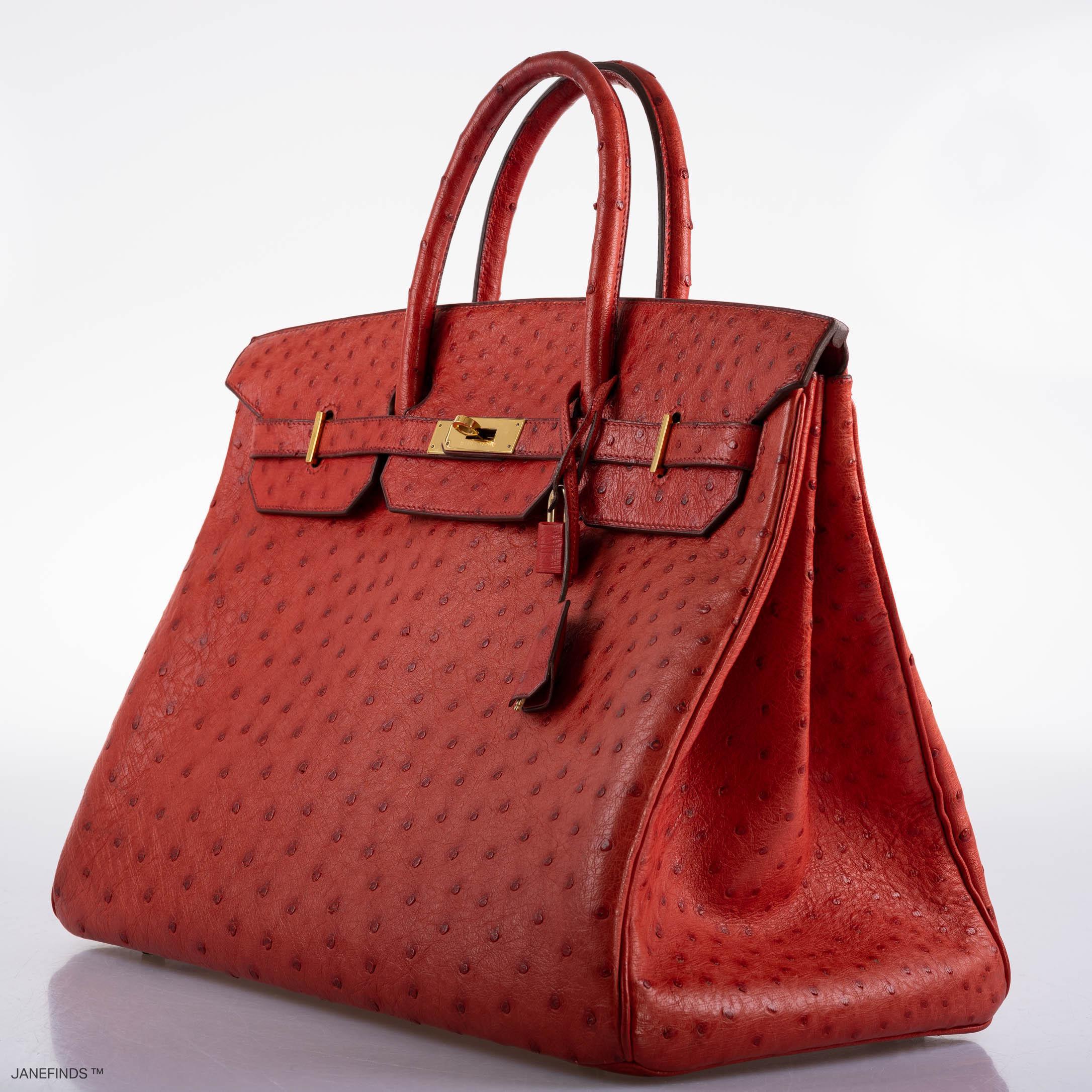 Hermes Birkin 40 Rouge Vif Ostrich with Gold Hardware - 1993, W Circle - Exclusu