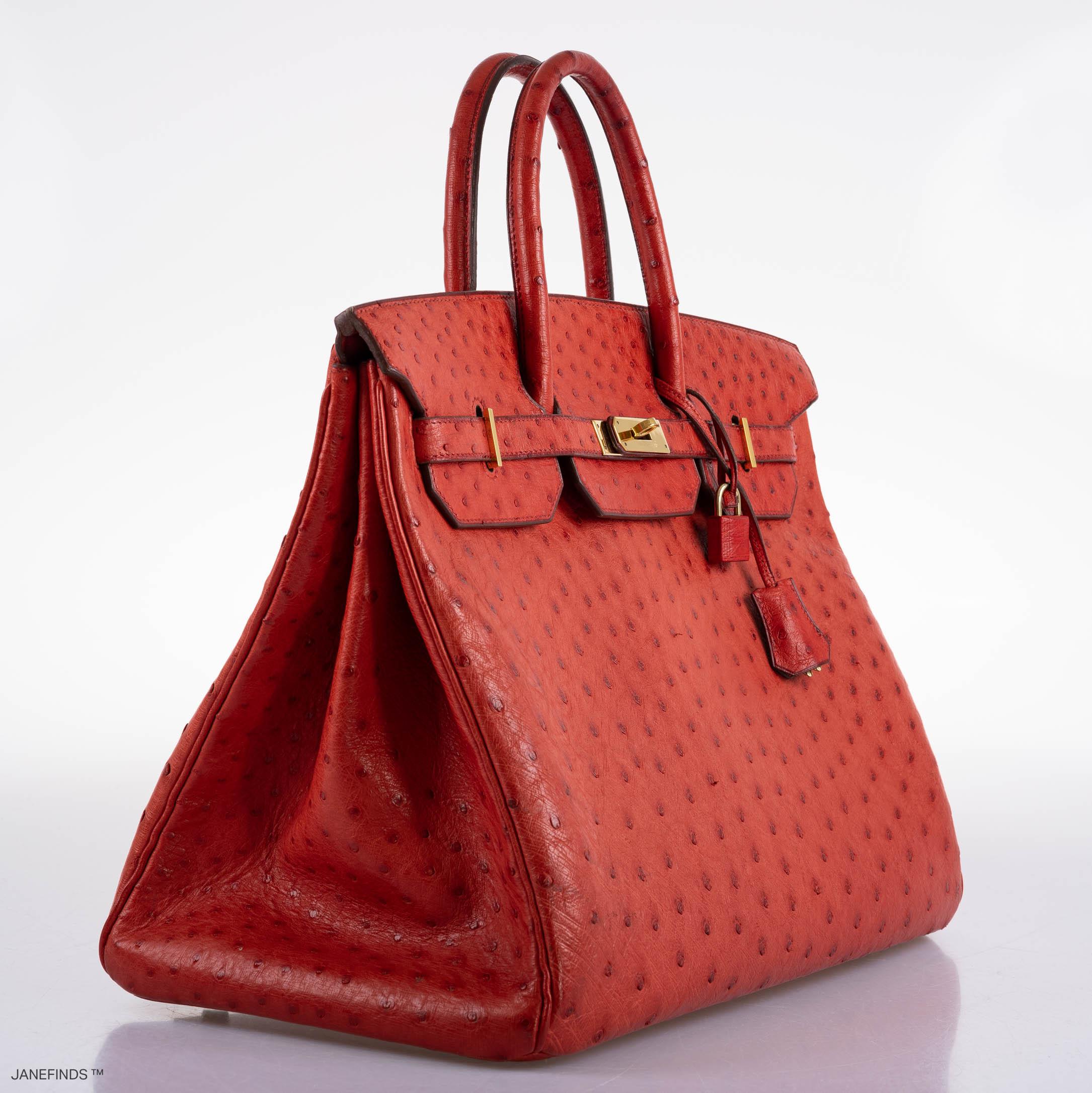 Hermes Birkin 40 Rouge Vif Ostrich with Gold Hardware - 1993, W Circle - Exclusu