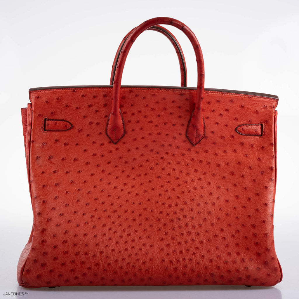 Hermes Birkin 40 Rouge Vif Ostrich with Gold Hardware - 1993, W Circle - Exclusu