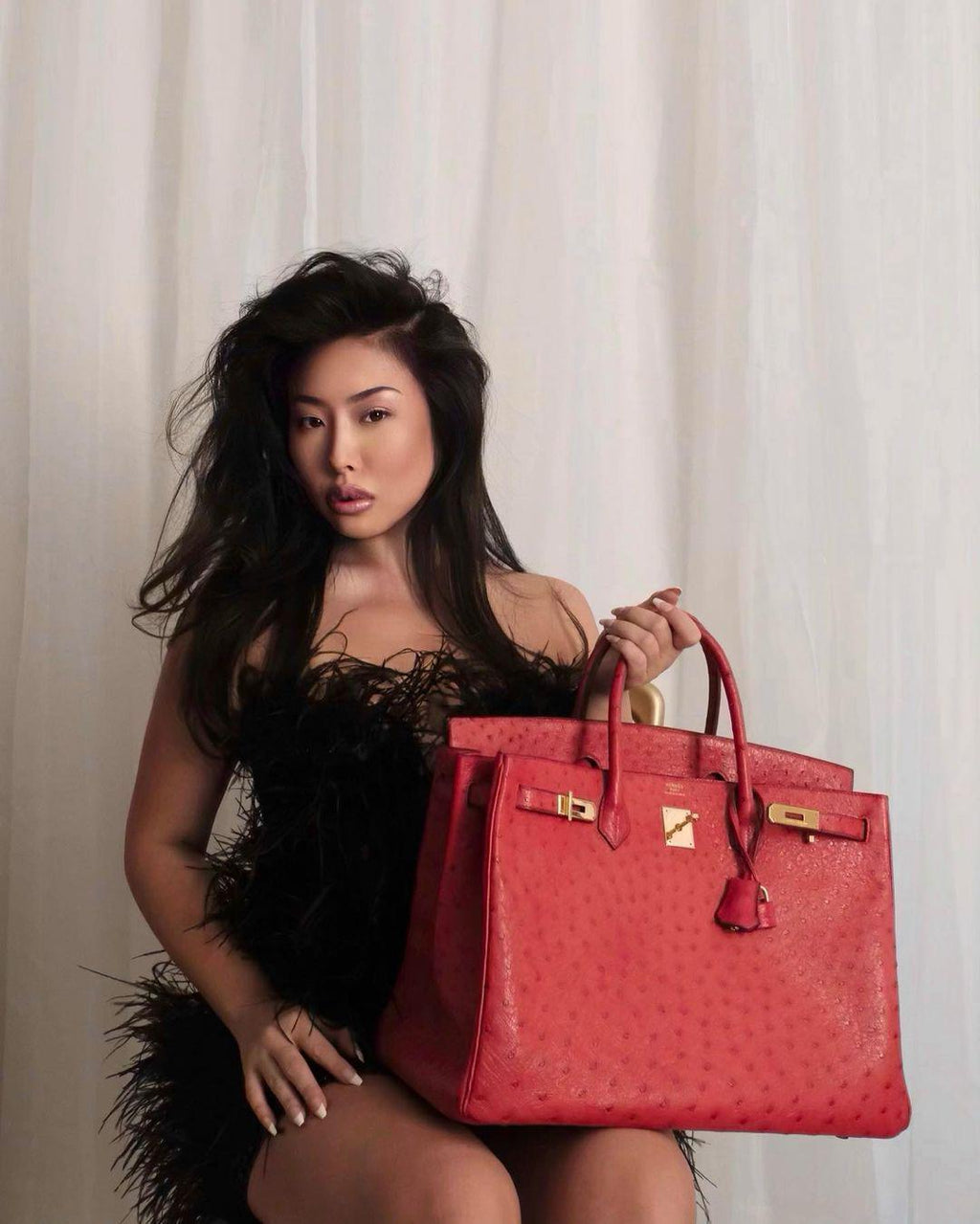 Hermes Birkin 40 Rouge Vif Ostrich with Gold Hardware - 1993, W Circle - Exclusu