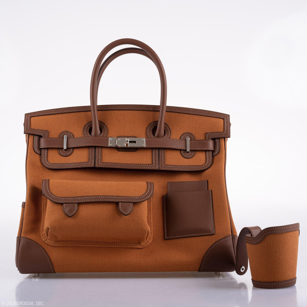 Hermes Birkin Cargo 35 Marron d’Inde Swift & Gold Canvas Palladium Hardware - 2020, Y - Exclusu