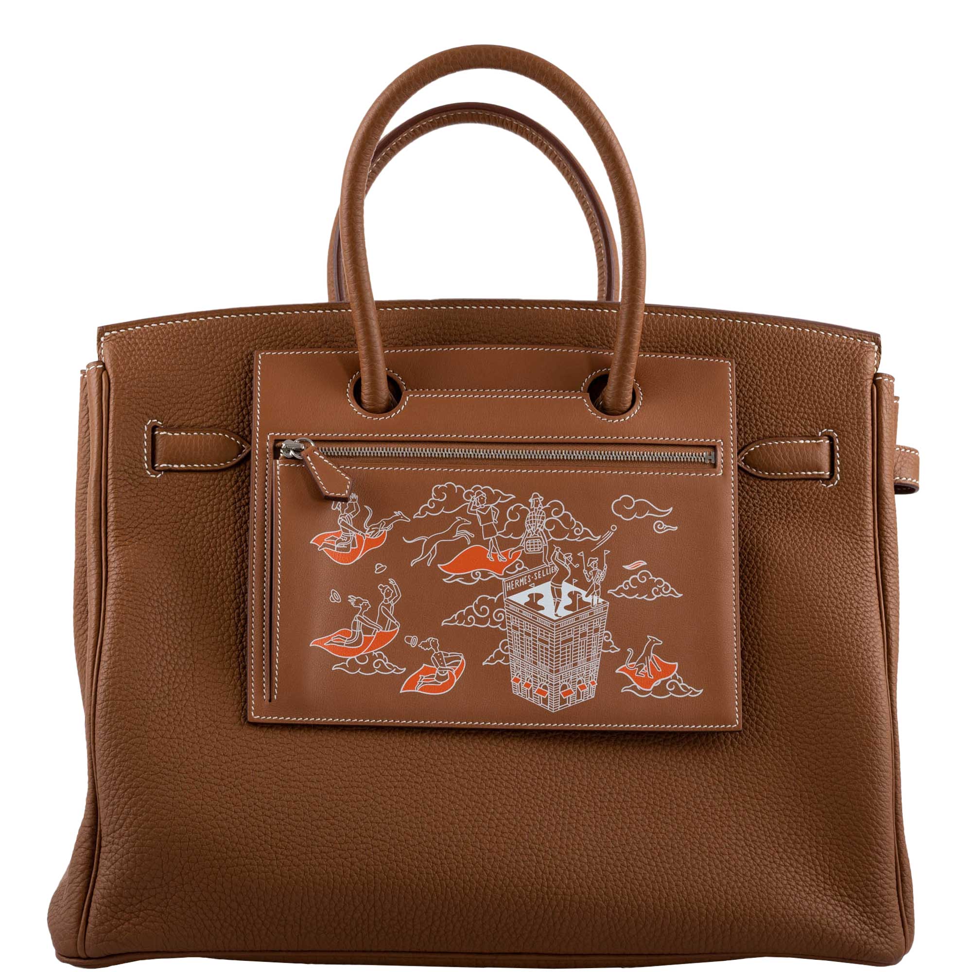 Hermes Birkin Pochette Backpocket Printed Gold Swift with Palladium Hardware - 2021, Z - Exclusu