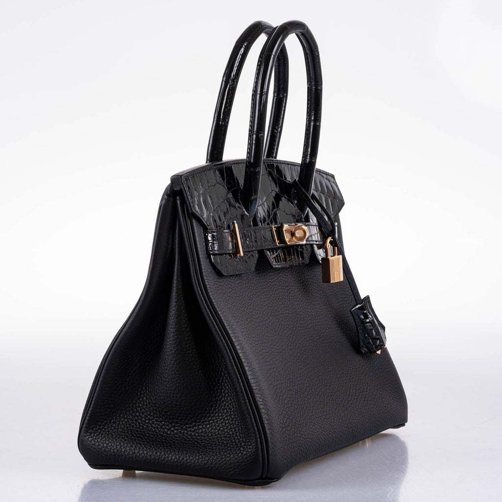 Hermes Birkin Touch 30 Black Novillo & Niloticus Crocodile Rose Gold Hardware - 2020, Y - Exclusu