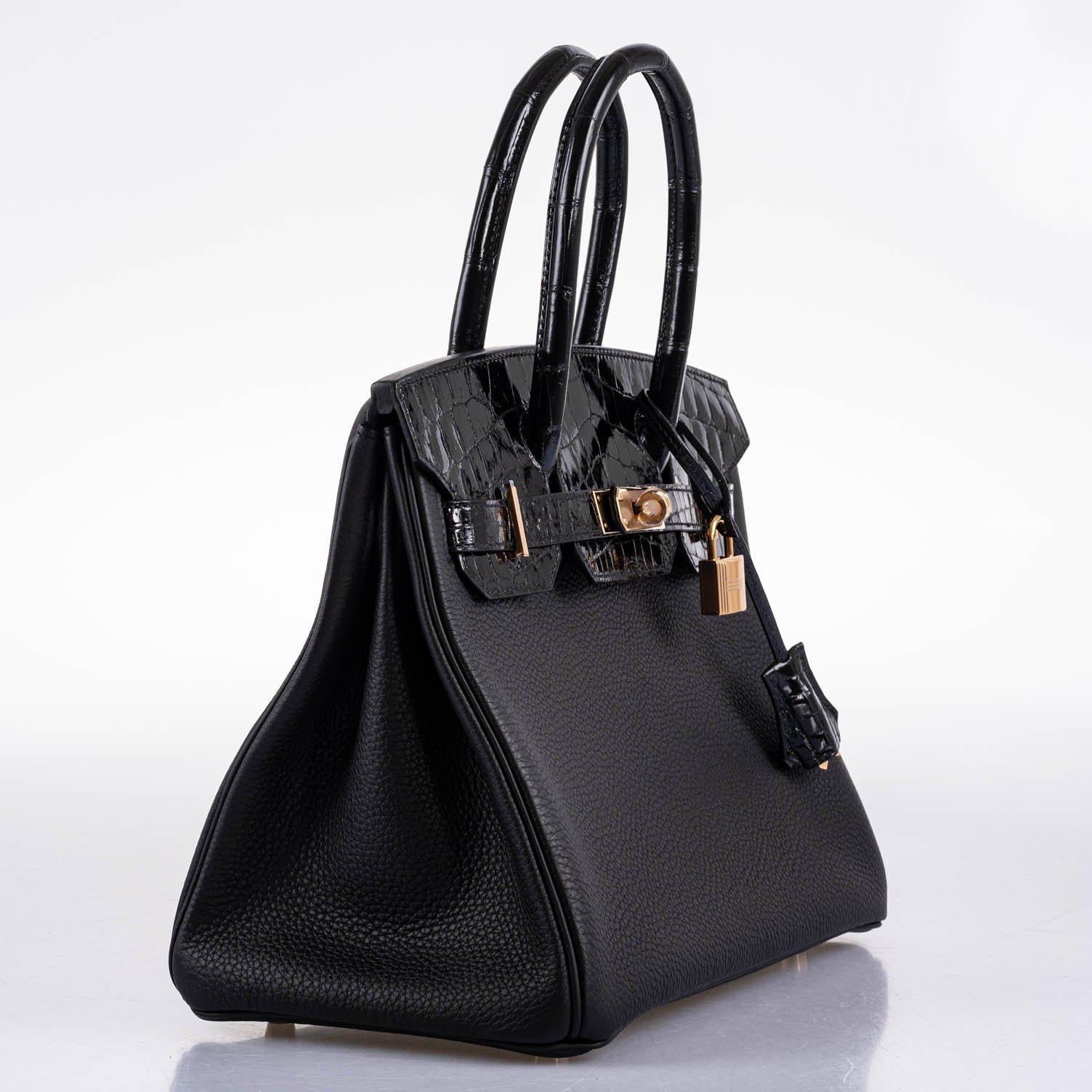 Hermes Birkin Touch 30 Black Novillo & Niloticus Crocodile Rose Gold Hardware - 2020, Y - Exclusu