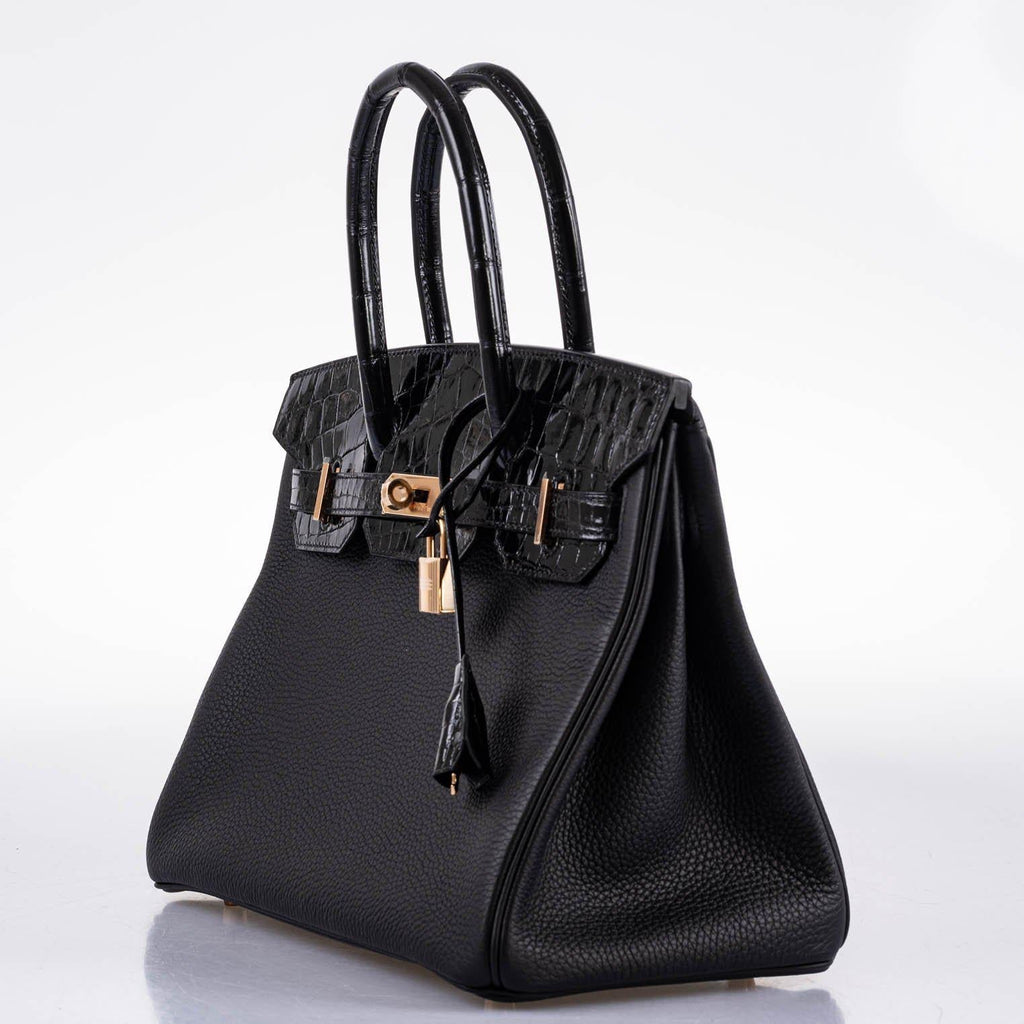 Hermes Birkin Touch 30 Black Novillo & Niloticus Crocodile Rose Gold Hardware - 2020, Y - Exclusu