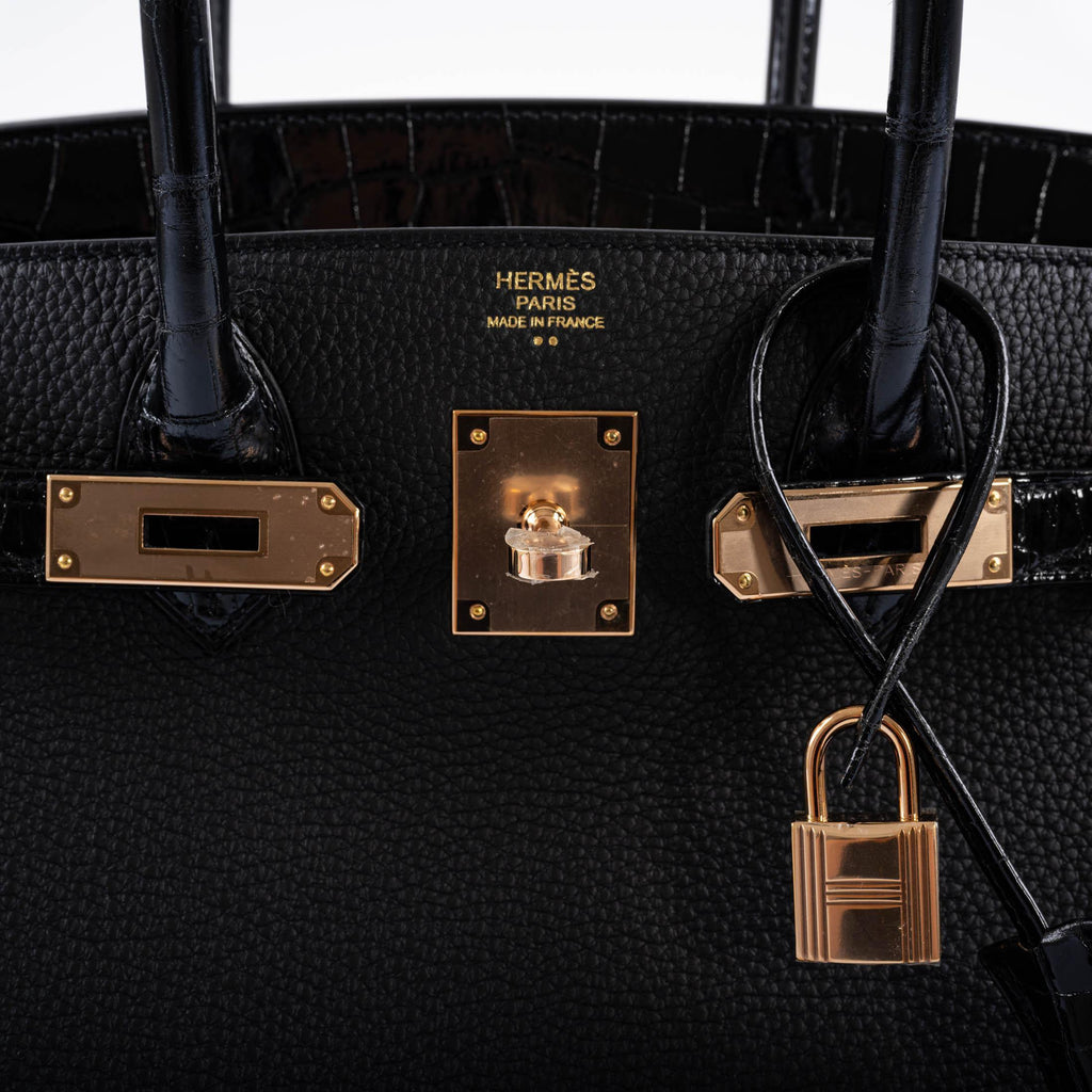Hermes Birkin Touch 30 Black Novillo & Niloticus Crocodile Rose Gold Hardware - 2020, Y - Exclusu