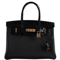 Hermes Birkin Touch 30 Black Novillo & Niloticus Crocodile Rose Gold Hardware - 2020, Y - Exclusu