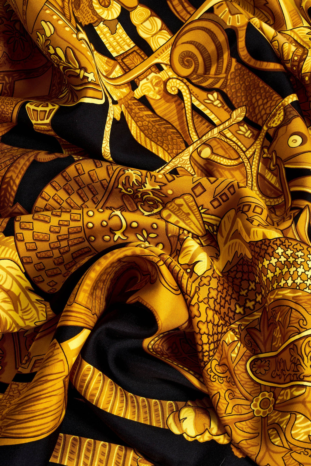 Hermes Silk Scarf 90cm Black 'Armets Ponache' - Exclusu