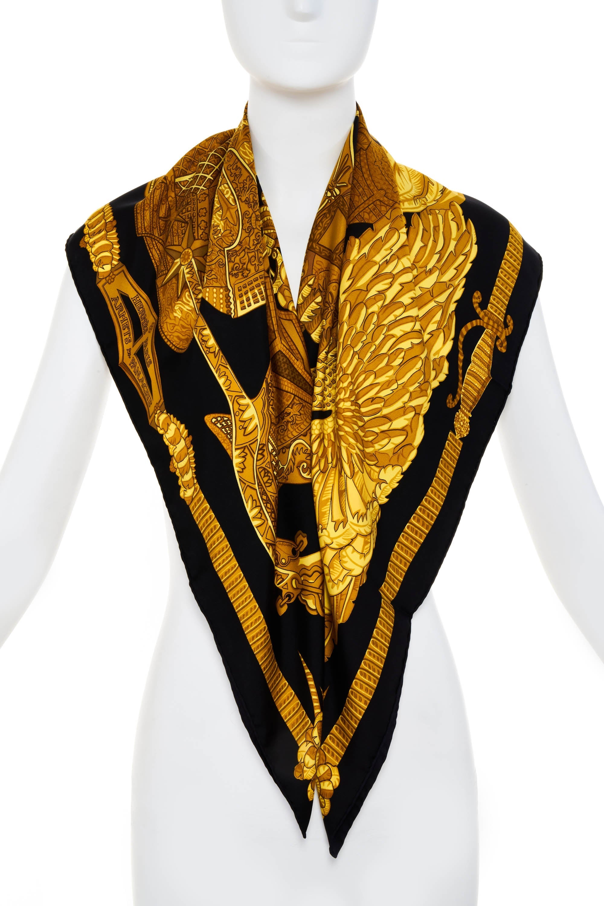 Hermes Silk Scarf 90cm Black 'Armets Ponache' - Exclusu