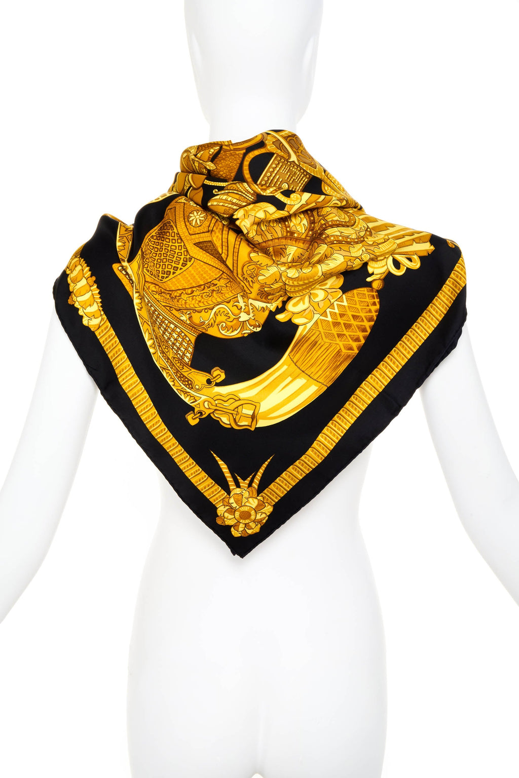Hermes Silk Scarf 90cm Black 'Armets Ponache' - Exclusu