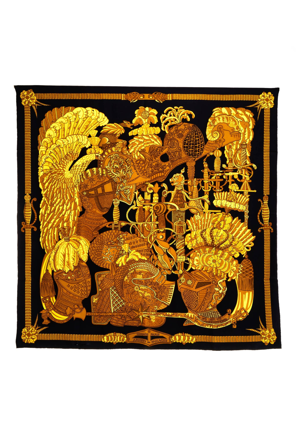 Hermes Silk Scarf 90cm Black 'Armets Ponache' - Exclusu