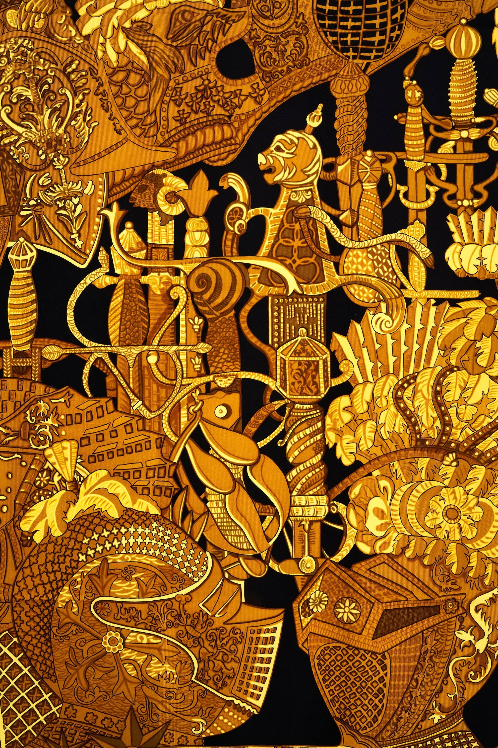 Hermes Silk Scarf 90cm Black 'Armets Ponache' - Exclusu