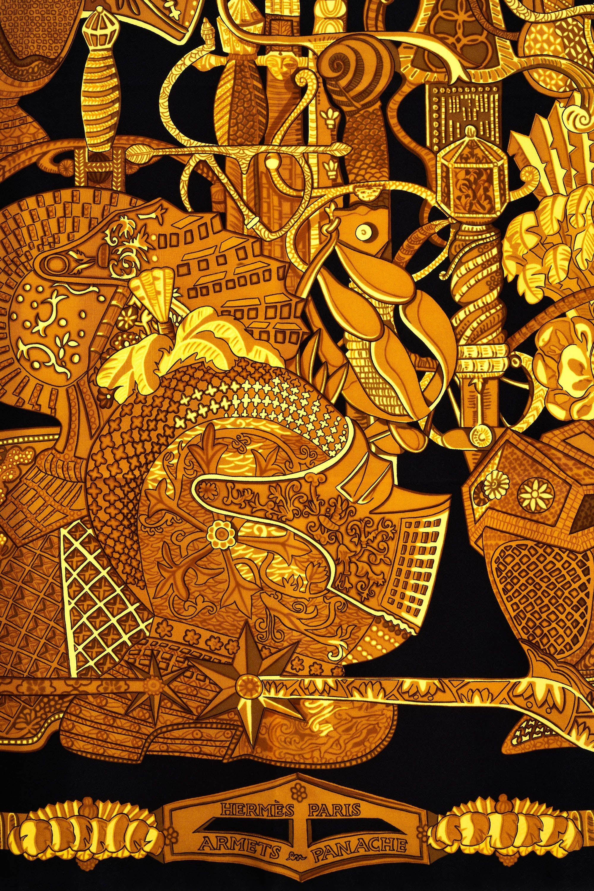 Hermes Silk Scarf 90cm Black 'Armets Ponache' - Exclusu