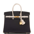 Hermes Birkin 25 Black and Craie Togo Brushed Gold Hardware - Exclusu