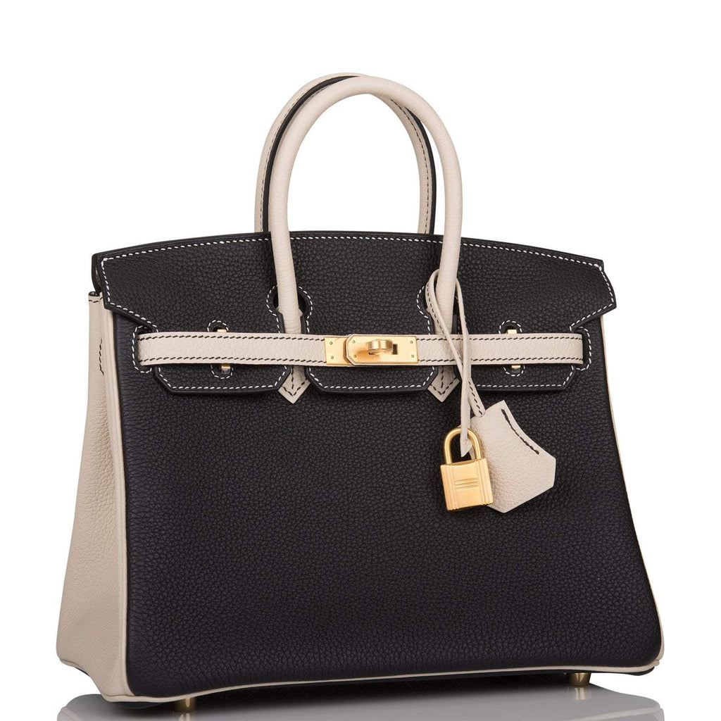 Hermes Birkin 25 Black and Craie Togo Brushed Gold Hardware - Exclusu