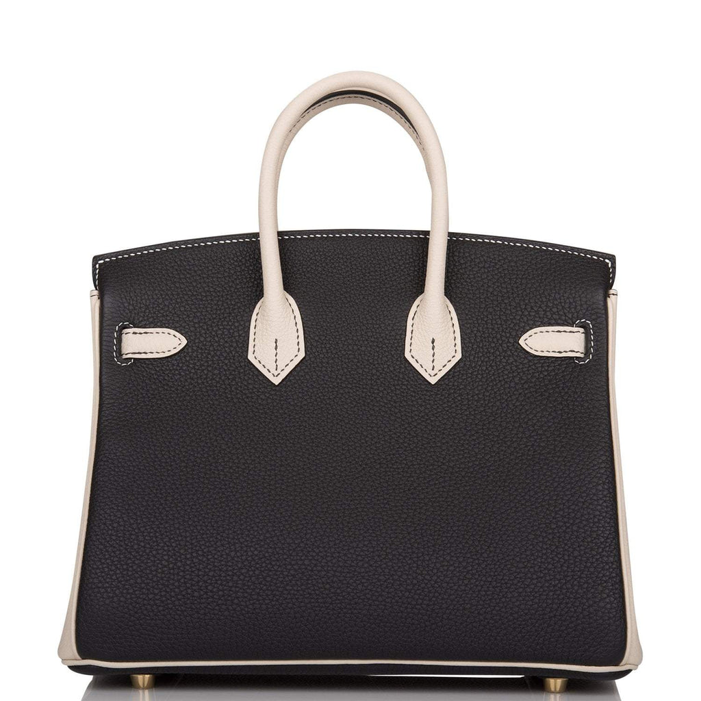Hermes Birkin 25 Black and Craie Togo Brushed Gold Hardware - Exclusu