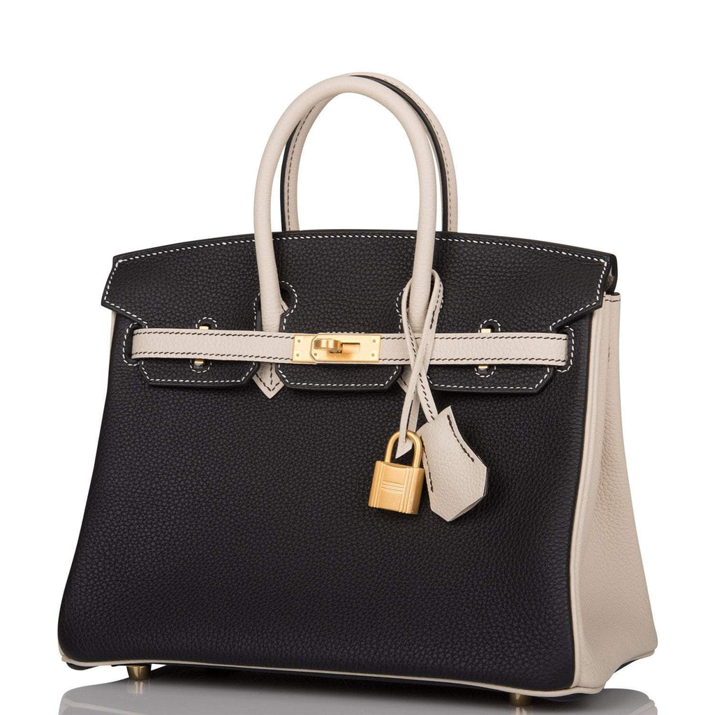 Hermes Birkin 25 Black and Craie Togo Brushed Gold Hardware - Exclusu