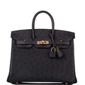 Hermes Birkin 25 Bleu Indigo Ostrich Rose Gold Hardware - Exclusu
