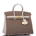 Hermes Birkin 25 Etoupe and Craie Togo Brushed Gold Hardware - Exclusu