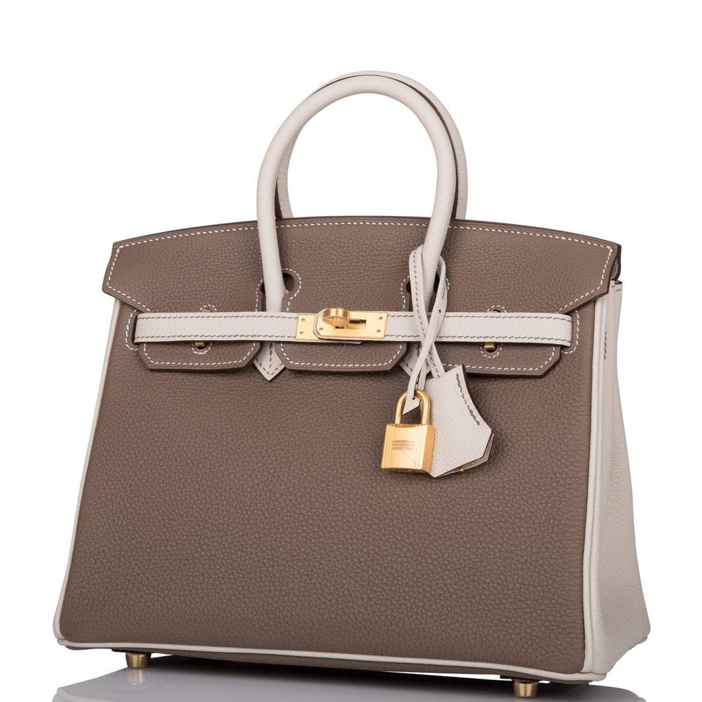 Hermes Birkin 25 Etoupe and Craie Togo Brushed Gold Hardware - Exclusu