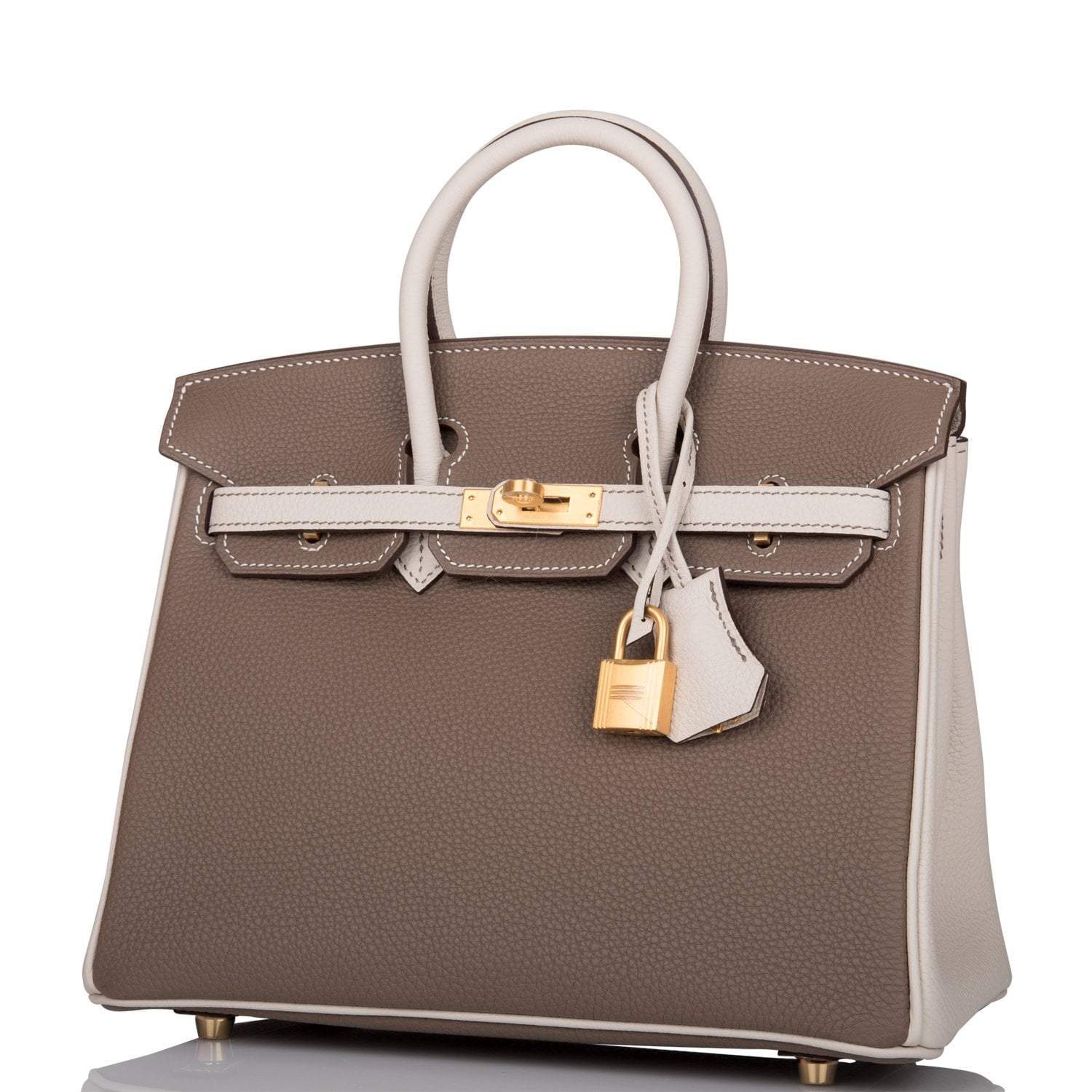 Hermes Birkin 25 Etoupe and Craie Togo Brushed Gold Hardware - Exclusu