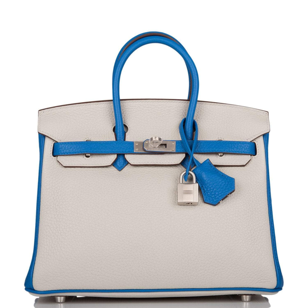 Hermes Birkin 25 Gris Mouette and Mykonos Clemence Brushed Palladium Hardware - Exclusu