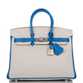 Hermes Birkin 25 Gris Mouette and Mykonos Clemence Brushed Palladium Hardware - Exclusu
