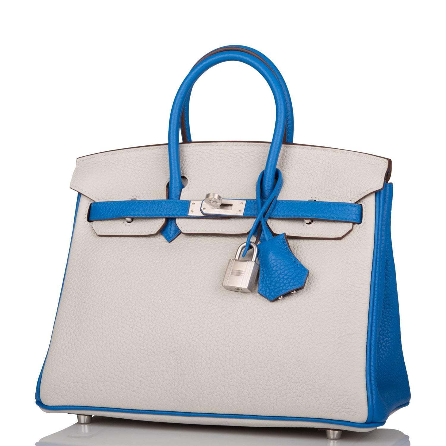 Hermes Birkin 25 Gris Mouette and Mykonos Clemence Brushed Palladium Hardware - Exclusu