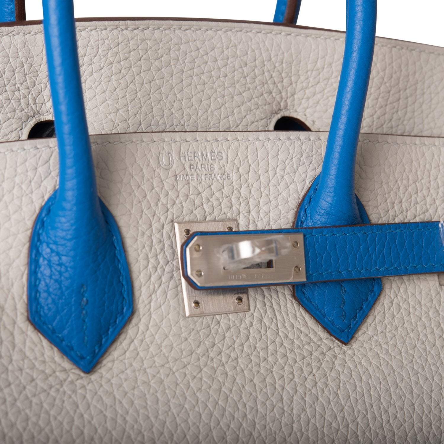 Hermes Birkin 25 Gris Mouette and Mykonos Clemence Brushed Palladium Hardware - Exclusu