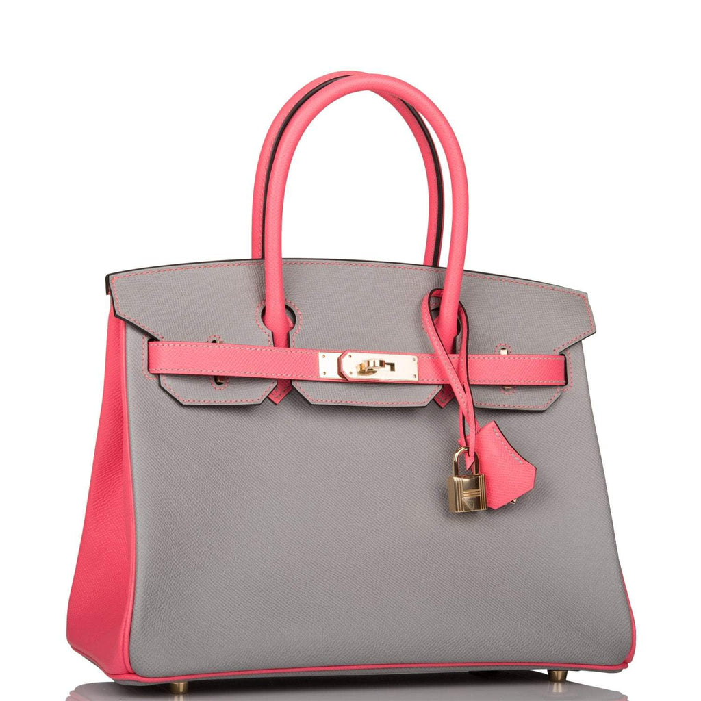 Hermes Birkin 30 Gris Mouette and Rose Azalee Epsom Permabrass Hardware - Exclusu