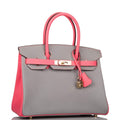 Hermes Birkin 30 Gris Mouette and Rose Azalee Epsom Permabrass Hardware - Exclusu