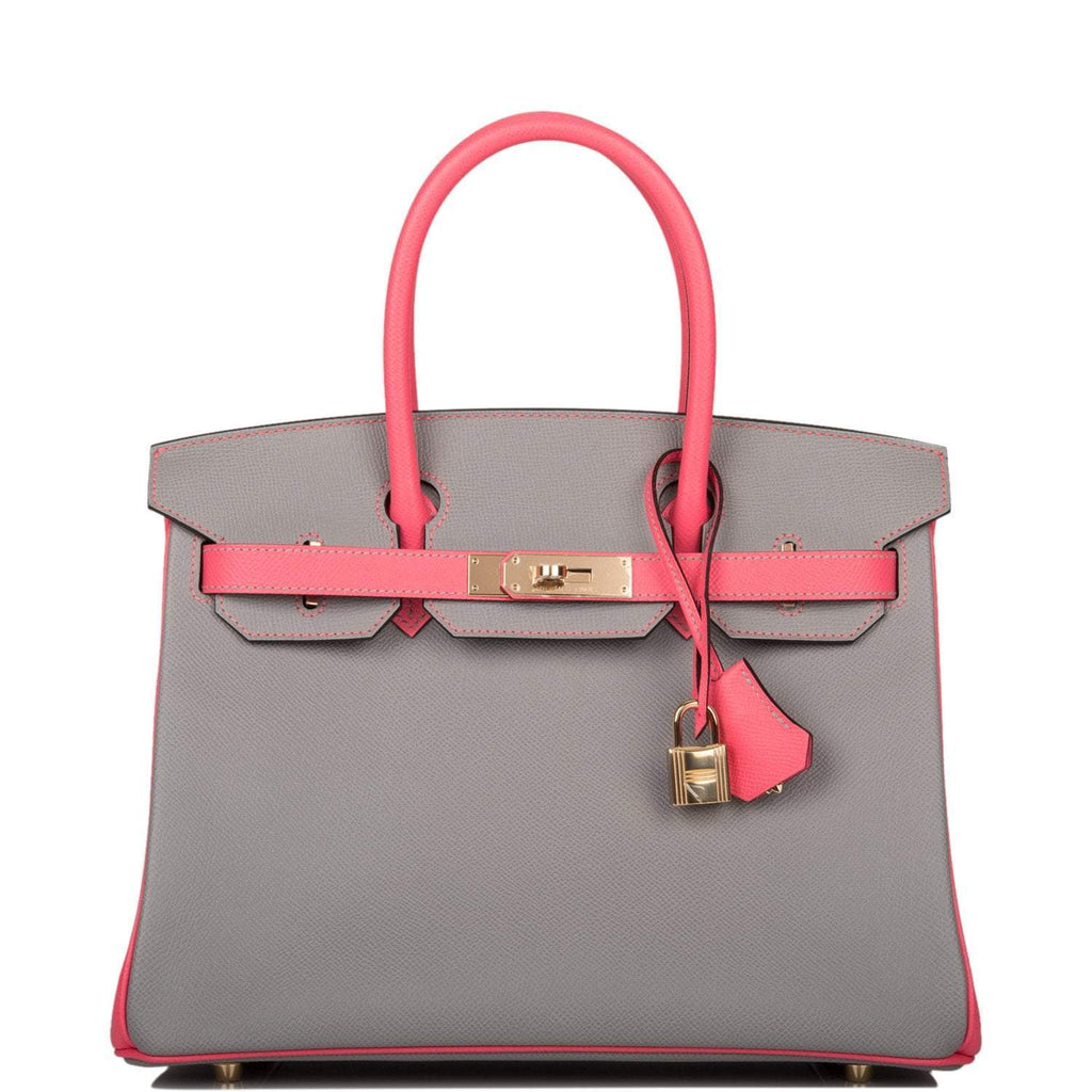 Hermes Birkin 30 Gris Mouette and Rose Azalee Epsom Permabrass Hardware - Exclusu
