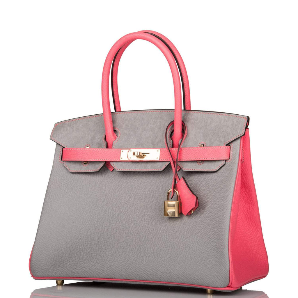 Hermes Birkin 30 Gris Mouette and Rose Azalee Epsom Permabrass Hardware - Exclusu