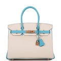 Hermes Birkin 30cm Bi-Color Craie and Bleu Atoll Togo  Rose Gold Hardware - Exclusu