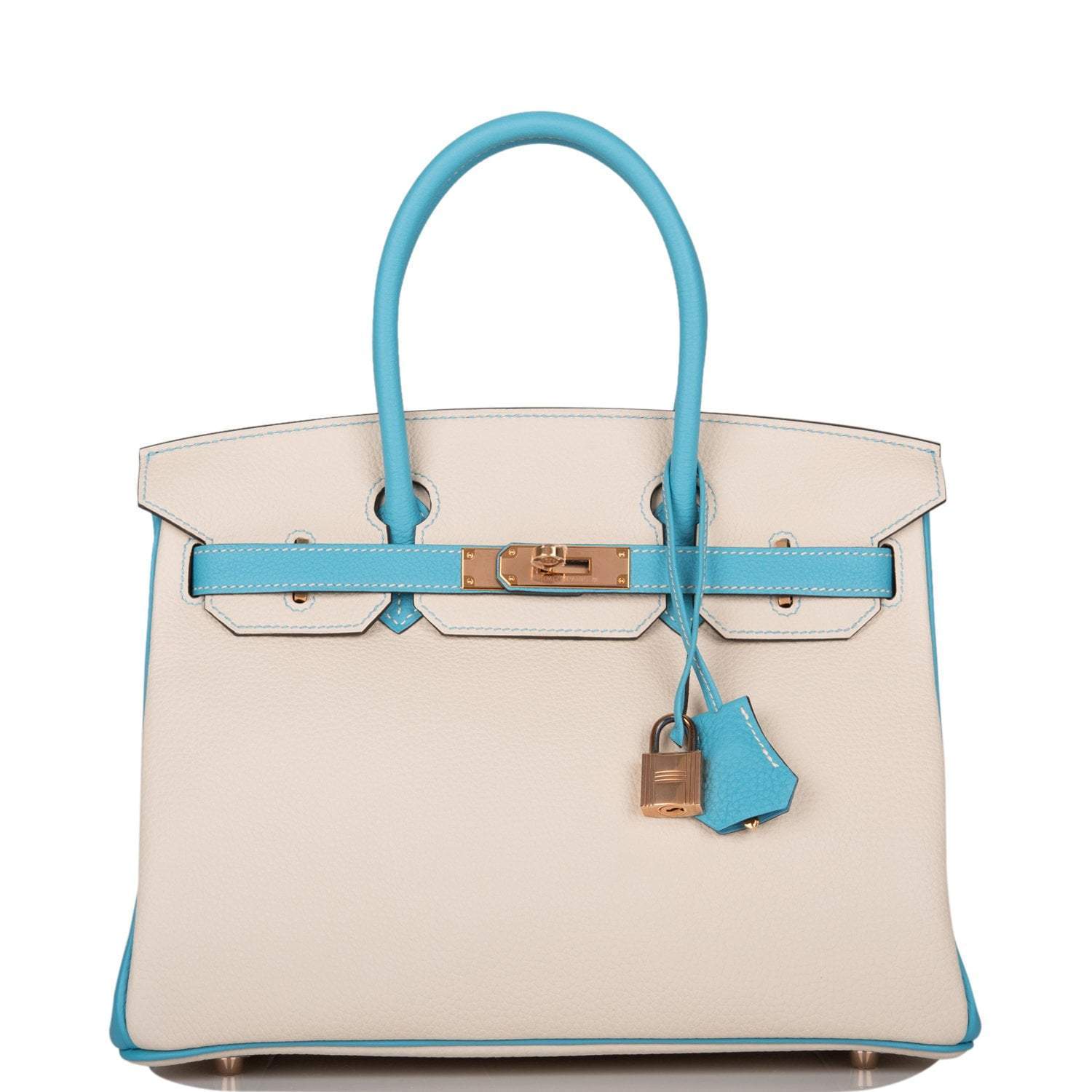 Hermes Birkin 30cm Bi-Color Craie and Bleu Atoll Togo  Rose Gold Hardware - Exclusu