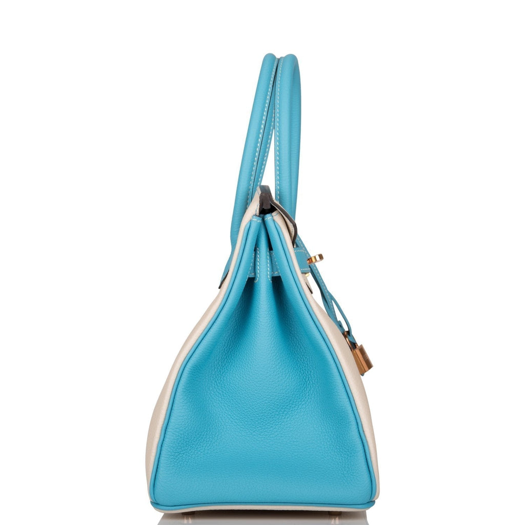 Hermes Birkin 30cm Bi-Color Craie and Bleu Atoll Togo  Rose Gold Hardware - Exclusu
