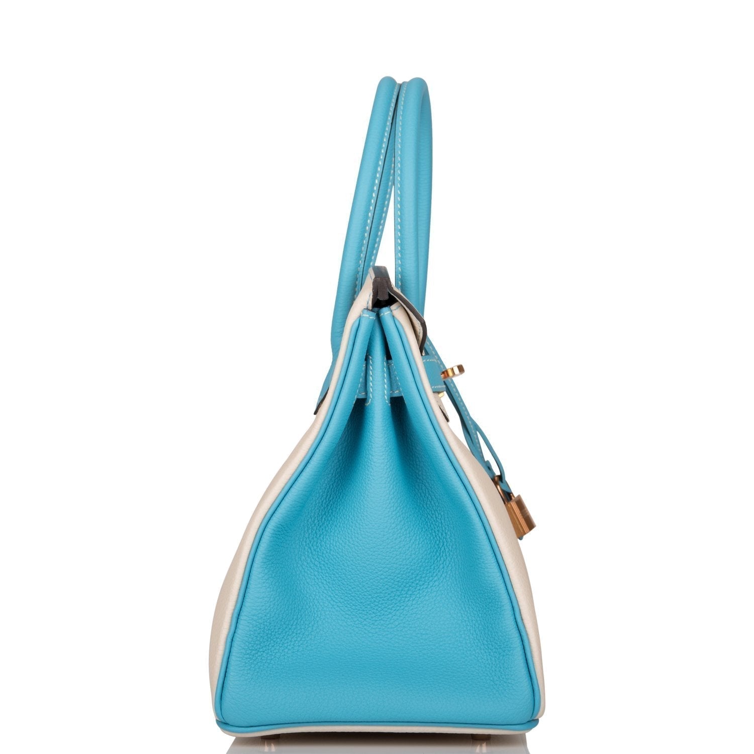 Hermes Birkin 30cm Bi-Color Craie and Bleu Atoll Togo  Rose Gold Hardware - Exclusu