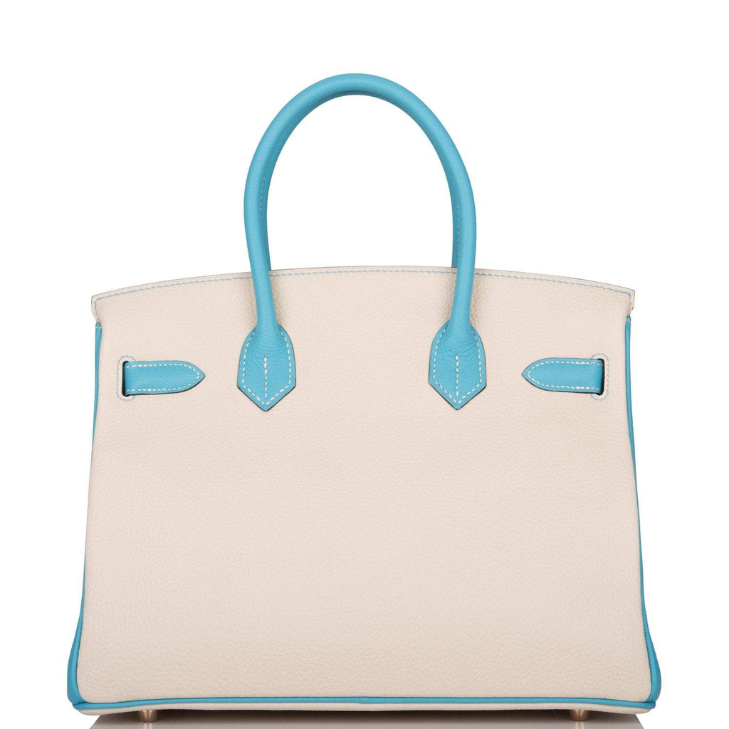 Hermes Birkin 30cm Bi-Color Craie and Bleu Atoll Togo  Rose Gold Hardware - Exclusu