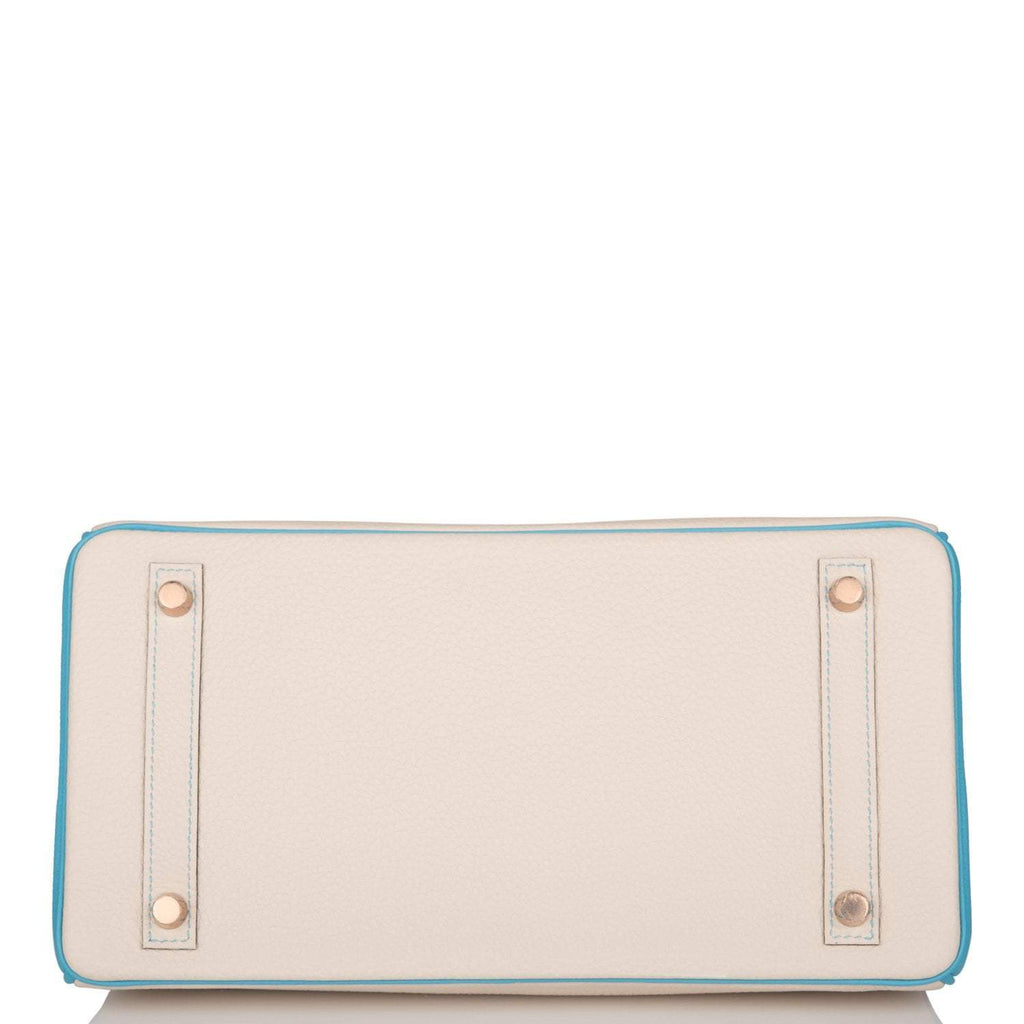 Hermes Birkin 30cm Bi-Color Craie and Bleu Atoll Togo  Rose Gold Hardware - Exclusu