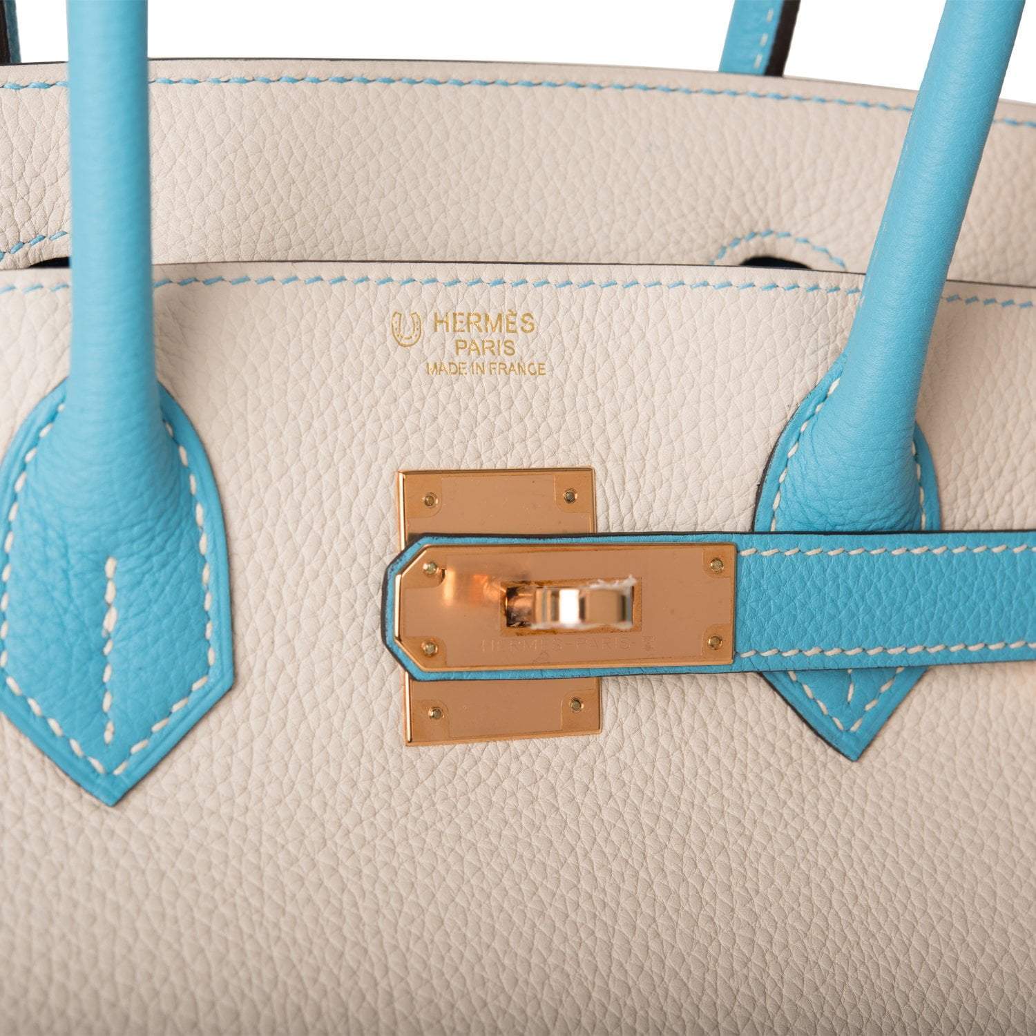 Hermes Birkin 30cm Bi-Color Craie and Bleu Atoll Togo  Rose Gold Hardware - Exclusu