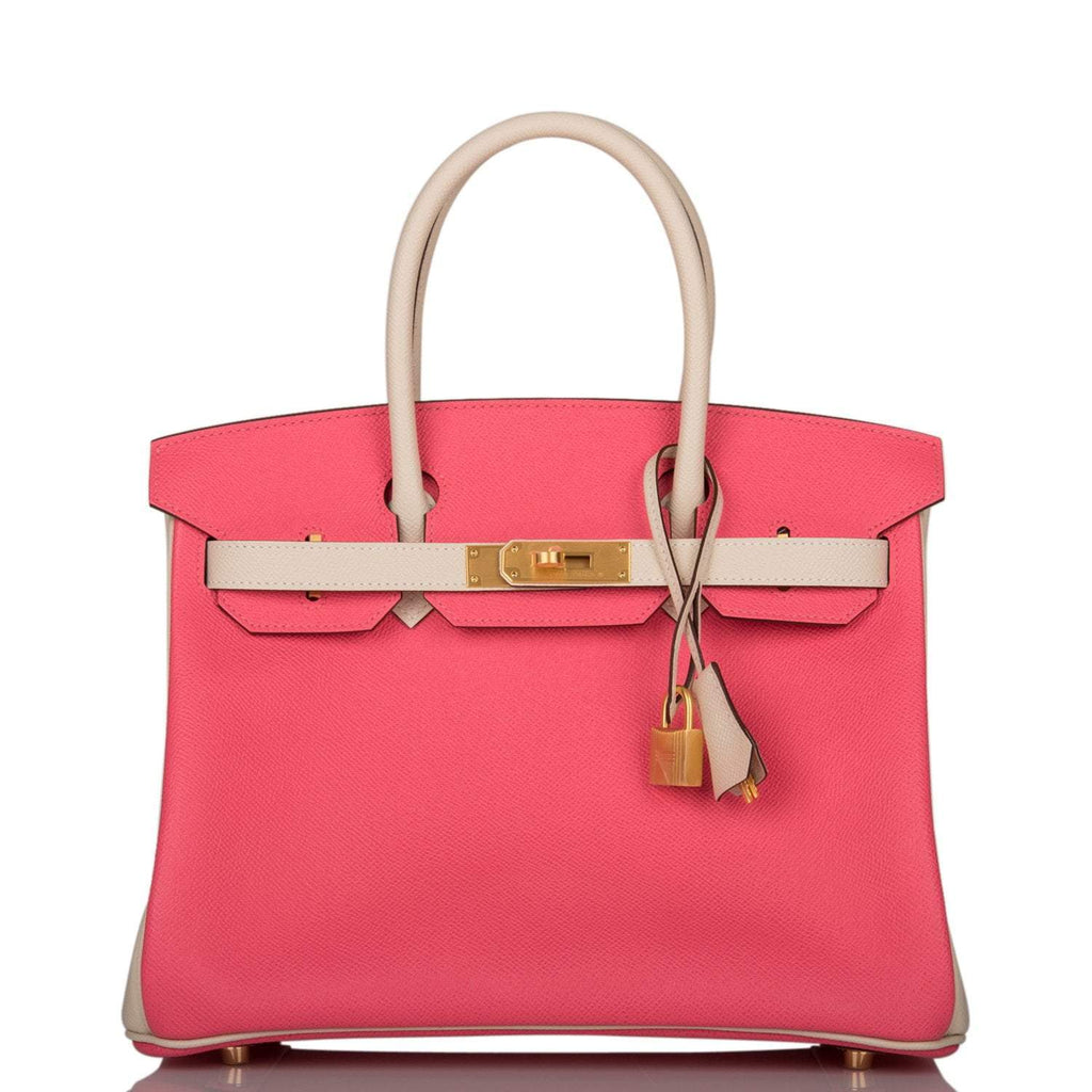 Hermes Birkin 30cm Bi-Color Craie and Rose Azalee Epsom Brushed Gold Hardware - Exclusu