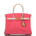 Hermes Birkin 30cm Bi-Color Craie and Rose Azalee Epsom Brushed Gold Hardware - Exclusu
