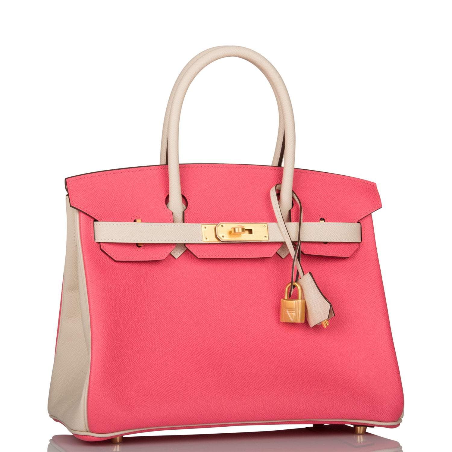 Hermes Birkin 30cm Bi-Color Craie and Rose Azalee Epsom Brushed Gold Hardware - Exclusu