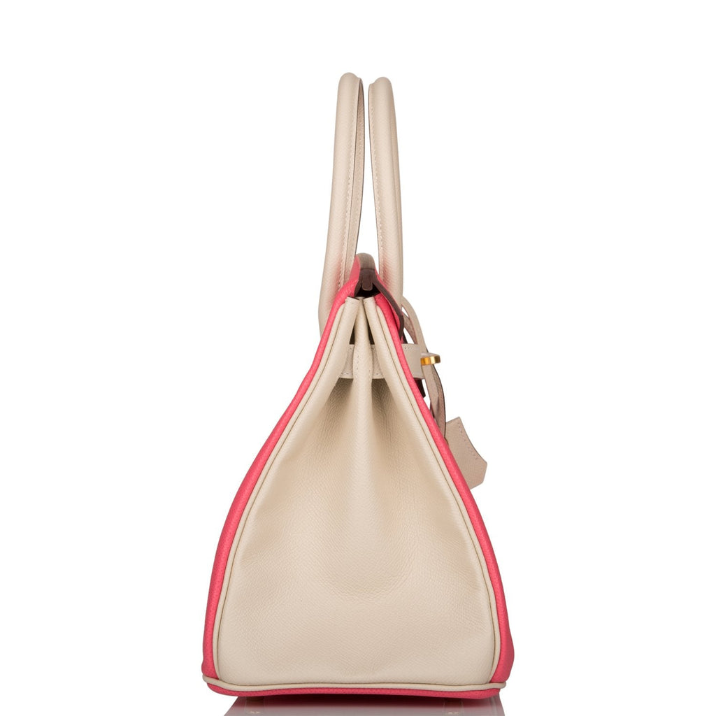 Hermes Birkin 30cm Bi-Color Craie and Rose Azalee Epsom Brushed Gold Hardware - Exclusu
