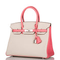 Hermes Birkin 30cm Bi-Color Craie and Rose Lipstick Clemence  Palladium Hardware - Exclusu