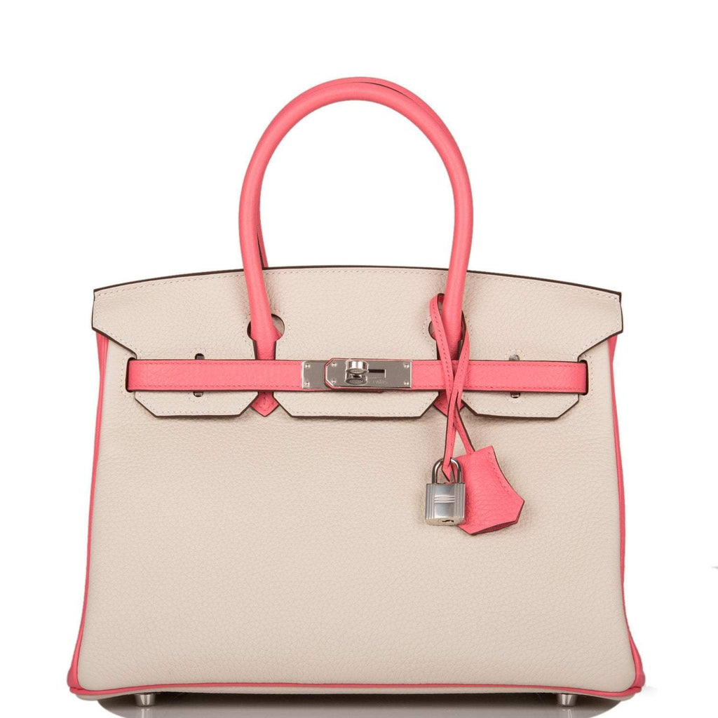 Hermes Birkin 30cm Bi-Color Craie and Rose Lipstick Clemence  Palladium Hardware - Exclusu