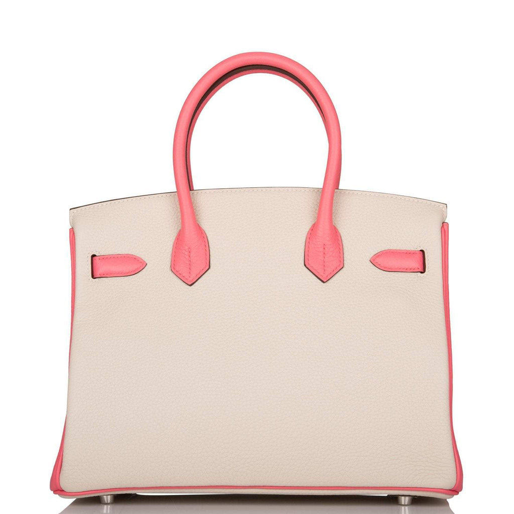 Hermes Birkin 30cm Bi-Color Craie and Rose Lipstick Clemence  Palladium Hardware - Exclusu
