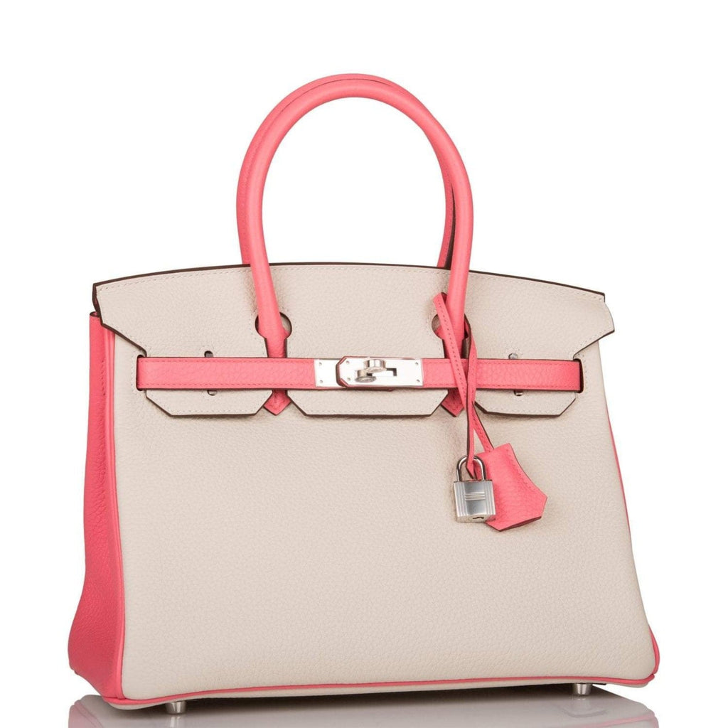 Hermes Birkin 30cm Bi-Color Craie and Rose Lipstick Clemence  Palladium Hardware - Exclusu