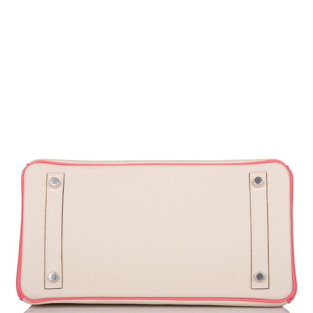 Hermes Birkin 30cm Bi-Color Craie and Rose Lipstick Clemence  Palladium Hardware - Exclusu