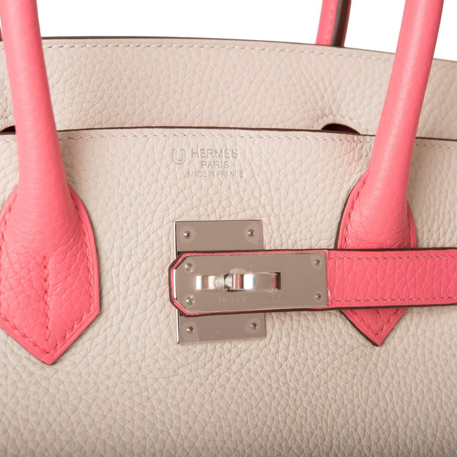 Hermes Birkin 30cm Bi-Color Craie and Rose Lipstick Clemence  Palladium Hardware - Exclusu